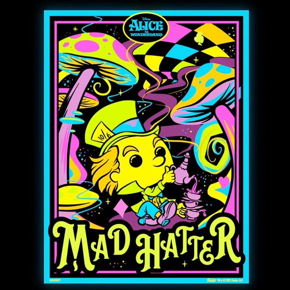 Funko Mad Hatter (black light) poster Alice in Wonderland w/ original tube - Picture 3 of 4